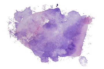 Abstract watercolor spot on white textured paper. Isolated. Hand-drawn background. Aquarelle brush stains on paper. For design, web, card, text, decoration, surfaces. Copy Space.