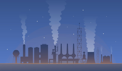 industrial landscape with factory pollution. Air polluted environment vector illustration. global warming and city production.