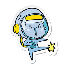 sticker of a happy cartoon astronaut dancing
