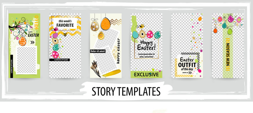 Trendy Editable Template For Social Easter Networks Stories, Vector Illustration.