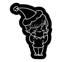 cartoon icon of a frustrated woman wearing santa hat