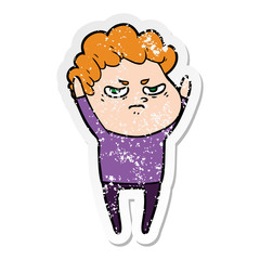 distressed sticker of a cartoon angry man