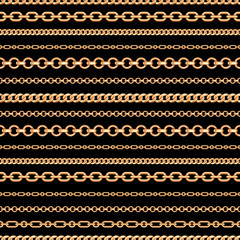 Seamless pattern of Gold chain lines on black background. Vector illustration - 252713105