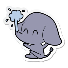 sticker of a cute cartoon elephant spouting water