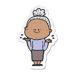 sticker of a cartoon happy old woman