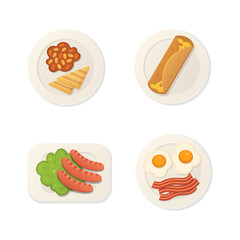 Breakfast fresh food top view. breakfast meal vector set.