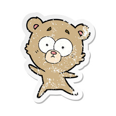 distressed sticker of a anxious bear cartoon