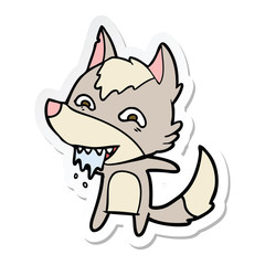 sticker of a cartoon hungry wolf