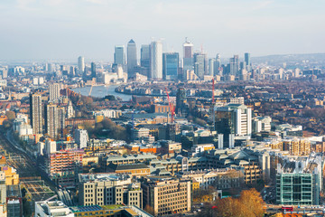 Cityscape of London (England), Financial district Canary Wharf in the background
