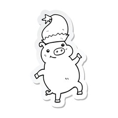 sticker of a cartoon happy christmas pig