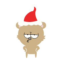bored bear flat color illustration of a wearing santa hat