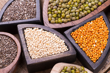 grains of super gluten-free foods: amaranth, chia, quinoa, millet