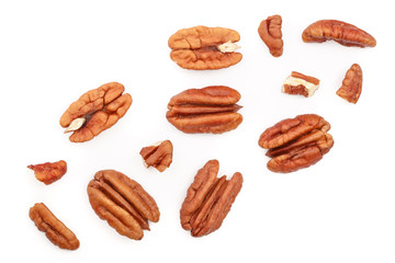 pecan nut isolated on white background. Top view. Flat lay - obrazy, fototapety, plakaty