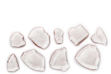 piece of coconut isolated on white background with copy space for your text. Top view. Flat lay