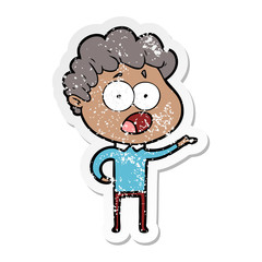 distressed sticker of a cartoon man gasping in surprise