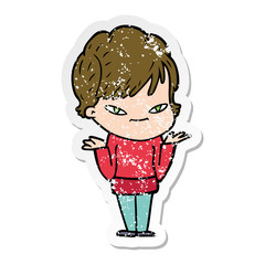 distressed sticker of a cartoon happy woman