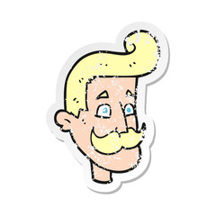 retro distressed sticker of a cartoon man with mustache