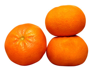Juicy tangerine,  isolated on white background, located above each other