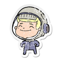 Obraz premium distressed sticker of a happy cartoon astronaut