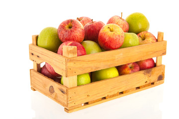 Crate fresh apples isolated over white background