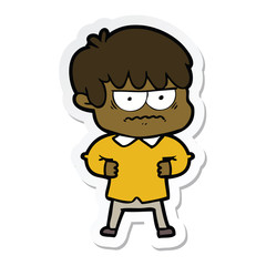 sticker of a annoyed cartoon boy