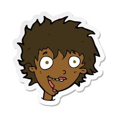 sticker of a cartoon crazy excited woman