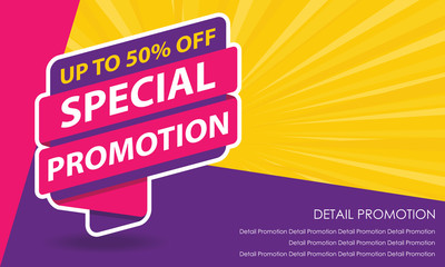 Special Promotion Sale Banner Template. Discount Up to 50%. Vector Template Poster Sale Promotion.