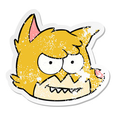 distressed sticker of a cartoon fox face