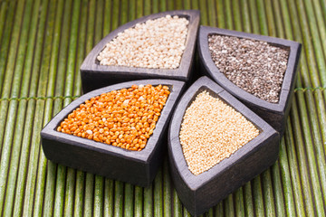 grains of super gluten-free foods: amaranth, chia, quinoa, millet