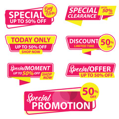 Label Promotion Sale Sticker Template. Discount Up to 50%. Vector Template Sticker Sale Promotion.
