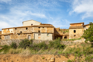 old houses in Vivel del Rio Martin town, province of Teruel, Aragon, Spain