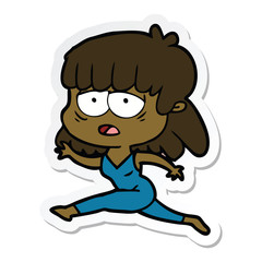 sticker of a cartoon tired woman