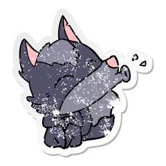 distressed sticker of a howling wolf cartoon