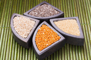 grains of super gluten-free foods: amaranth, chia, quinoa, millet