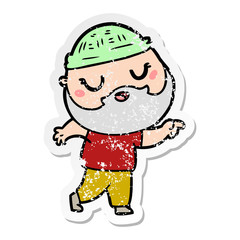 distressed sticker of a cartoon man with beard