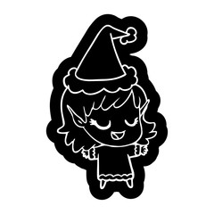 happy cartoon icon of a elf girl wearing santa hat