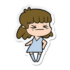 sticker of a cartoon angry girl