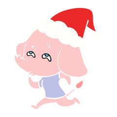 flat color illustration of a elephant remembering wearing santa hat