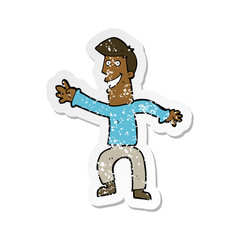 retro distressed sticker of a cartoon happy man dancing