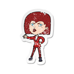 retro distressed sticker of a cartoon vampire girl