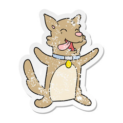 distressed sticker of a cartoon happy dog