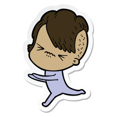 sticker of a cartoon annoyed hipster girl