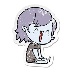 distressed sticker of a cute cartoon happy vampire girl
