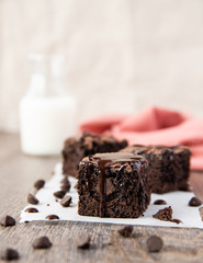 Portait view of brownies with milk