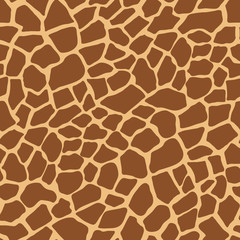 Dark giraffe animal print texture seamless vector pattern. Brown tiles on yellow background imitate giraffe skin pattern. Perfect for home decor, fashion, fabric, cards, scrapbooking, wrapping paper.