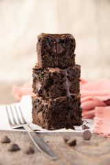 Stacked brownies with fork