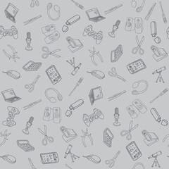 Hand drawn office supplies in seamless pattern