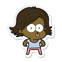 sticker of a cartoon girl pouting