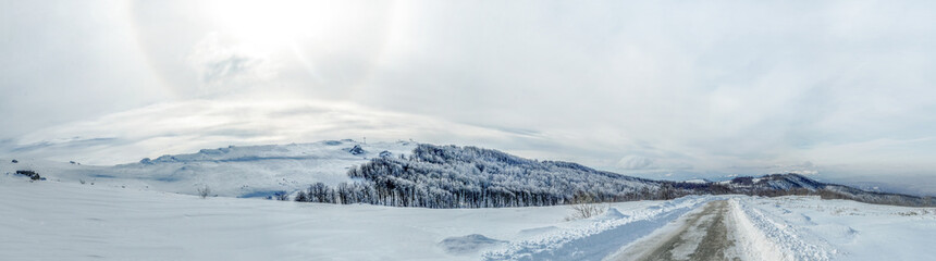 Panoramic view of snow mountains