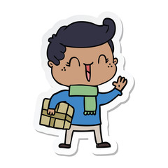 sticker of a cartoon laughing boy